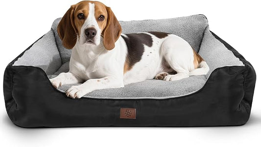 Dog Bed for Large Dogs, Rectangle Washable Orthopedic Dog Bed, Soft Calming Sleeping Bed Durable Pet Cuddler with Anti-Slip Bottom, 31”x26”x7”, Black