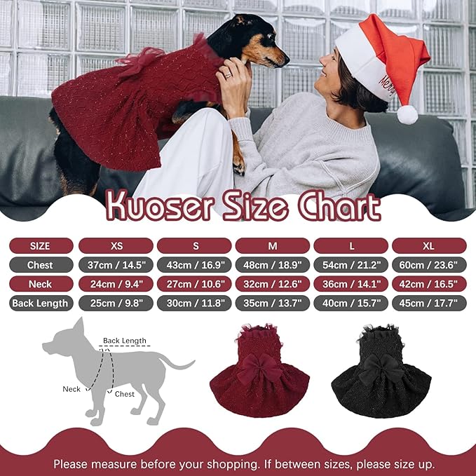 Kuoser Dog Dress, Cute Dog Dresses for Medium Dogs Girl Elegant Puppy Tutu with Bow-Knot, Doggie Princess Costume Pet Outfit for Birthday Party Christmas Halloween Wedding, Red M