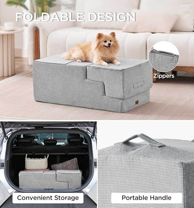 Made4Pets Dog Stairs for High Bed, Extra Wide Pet Stairs for Bed Couch Sofa, 35D Foam Pet Steps for Small Dogs and Cats(Up to 40lbs), Non-Slip Bottom Dog Steps, Light Grey, 5 Steps