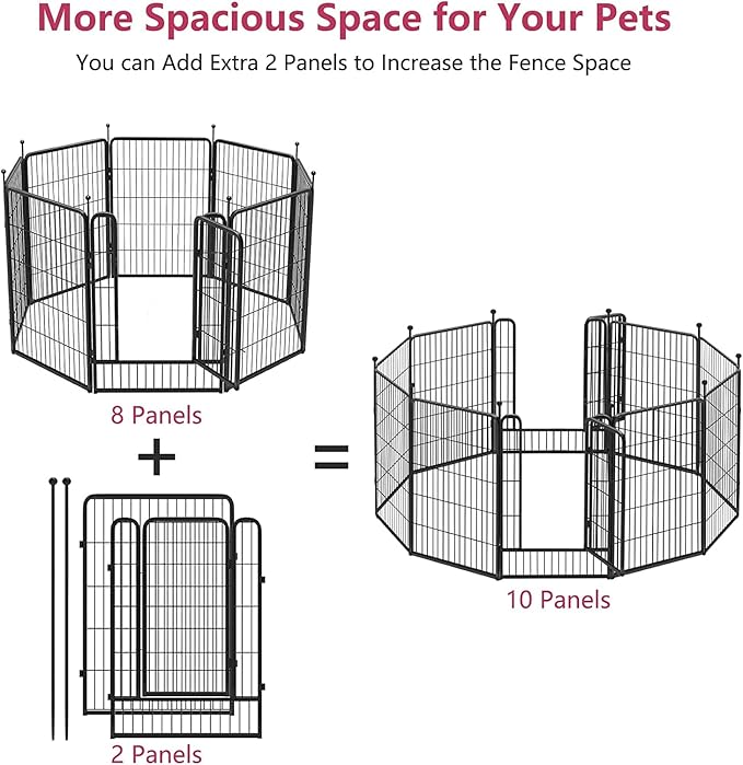 Dog Playpen 40 inch 2 Panels Indoor Dog Pen for Large/Medium/Small Dogs Heavy Duty Metal Dog Fence Outdoor for Yard, Puppy Playpen with Door Portable Pet Fence for RV Camping Yard