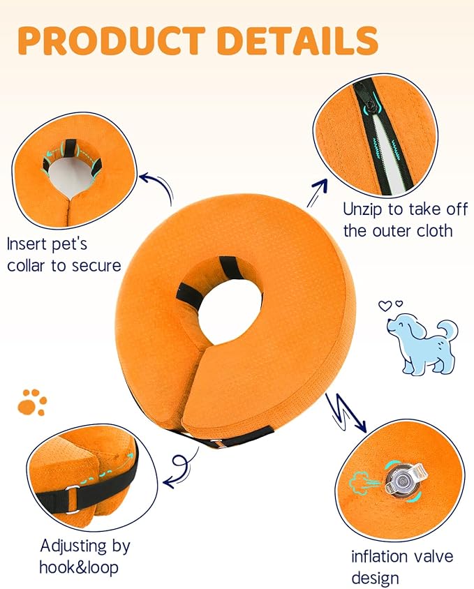 Supet Inflatable Dog Cone Collar for After Surgery Donut, Soft Dog Cones for Small Medium Large Dogs Pets, E Collar Pet Neck Donut Collar Alternative After Surgery