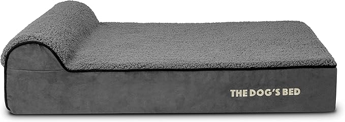 The Dog’s Bed Orthopedic Headrest Dog Bed Large Grey Plush, Memory Foam, Pain Relief for Arthritis, Hip & Elbow Dysplasia, Post Surgery, Lameness, Waterproof Washable Cover