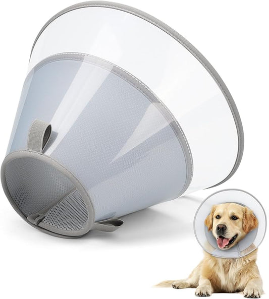 Dog Cone Collar with Soft Pad, Transparent Elizabeth Recovery Collar for Large, Medium, Small Dogs to Stop Licking, Pet Head Cone Alternative After Surgery, Neutering, Injury (XL)