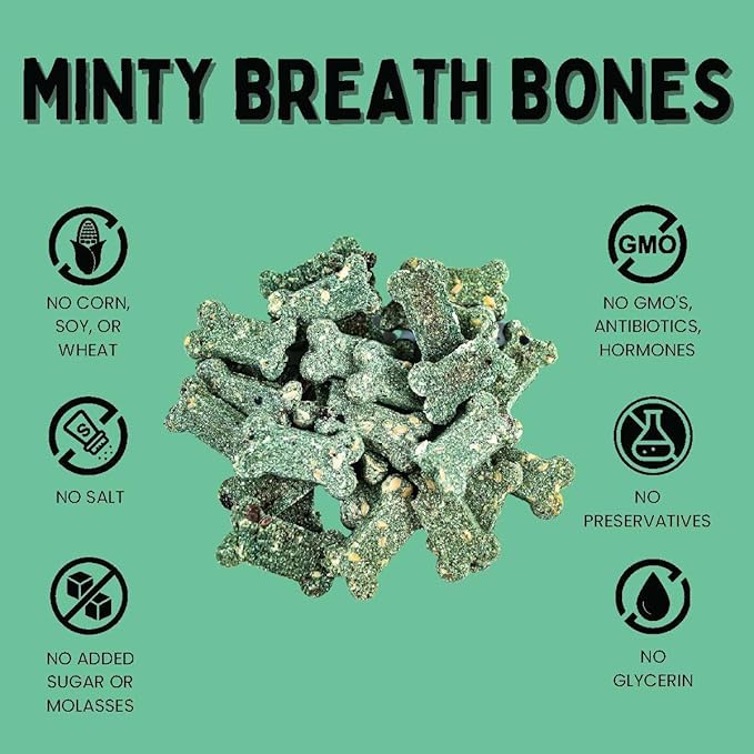 Winnie Lou Organic Healthy Dog Treats – All Natural Crunchy Dog Biscuits Made in USA with Organic Ingredients from Colorado Farms – for Small, Medium, Large Dogs - Minty Breath Bones (Pack of 2)