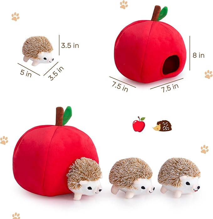 Hollypet Squeaky Dog Toy, Interactive Plush Hide and Seek Dog Toys for Small Medium Sized Dogs and Non-Aggressive Chewers, Puppy Teeth Clean Chew Toys, Hedgehog