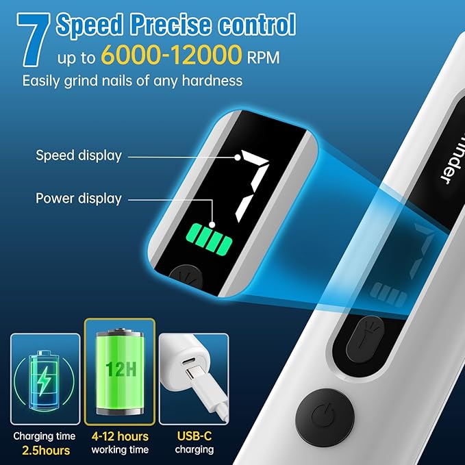 Dog Nail Grinder, 7-Speed Quiet Electric Dog Nail Trimmers, Dog Nail Clippers with Sponge Dust Collection & File for Small Medium Large Dogs, Rechargeable Pet Paw Grooming Supplies Kit