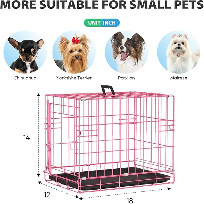 BestPet | Dog Crate | 18" | Pink | Foldable Metal Kennel with Single Doors, Secure Slide-Bolt Latches, Leakproof Tray | Portable Dog Cage for Small Breeds | for Travel, Indoor & Outdoor Use