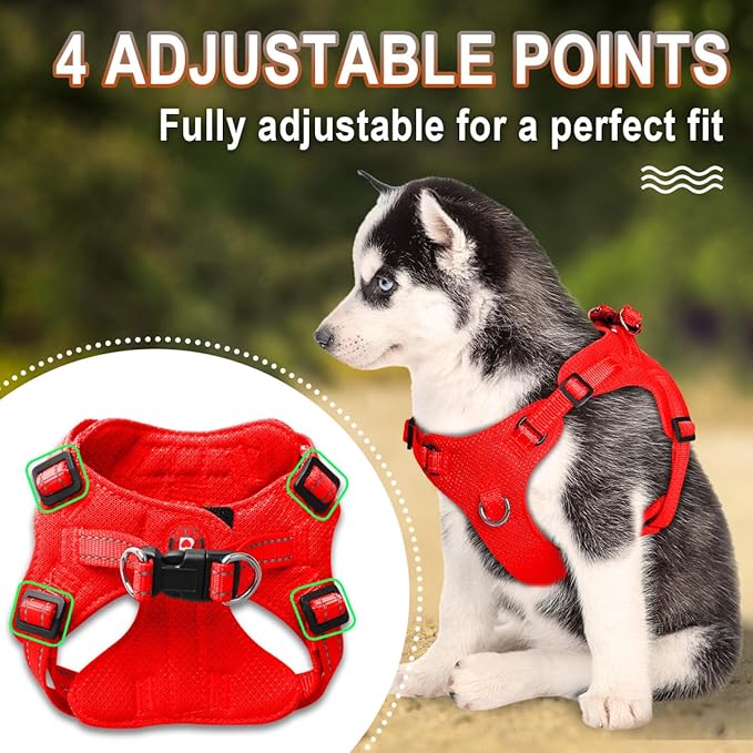 Dog Harness Step in Dog Vest Harness, Reflective Adjustable Puppy No Pull Harness Breathable Soft for Small and Medium Dogs Cats, Red, XXS