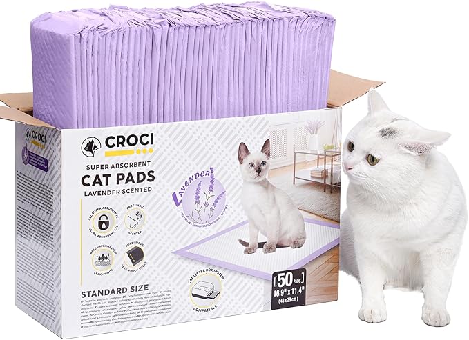 CROCI Cat Pads 16.9 x 11.4 in, Litter Pads for Tidy Cats Breeze Litter System, Pet Pads for Cats Super Absorbent up to 15 Cups, Cat Pads for Breeze System Leak-Proof, Lavender Scented(50 Counts)