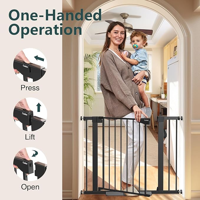 Cumbor 2 Pack 29.7-40.6" Baby Gate for Stairs, Mom's Choice Awards Winner-Auto Close Dog Gate for doorways, Pressure Mounted Pet Gates Indoor, Easy Walk Thru Wide Safety Child Gate for Dog, Black