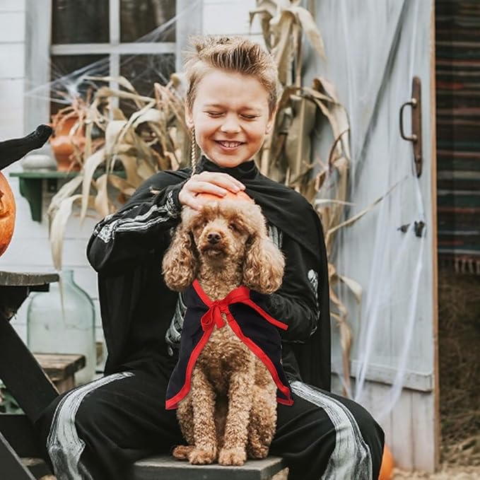 Threetols Pet Vampire Cloak Cape Costume Clothes, Adjustable Black Red Pets Devil Accessories Outfit Decor Cowl for Small Cats Dogs Animals Halloween Party Pets Cosplay