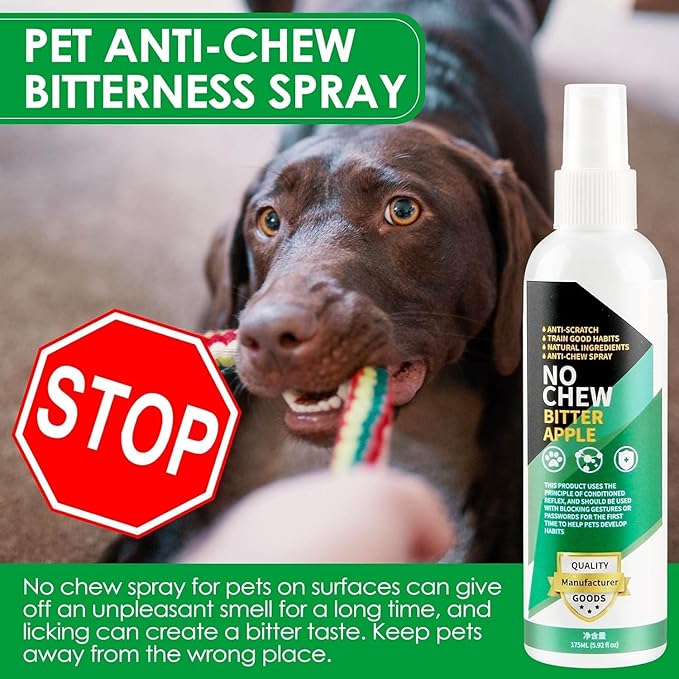 Bitter Apple Spray for Dogs to Stop Chewing, 175ML No Chew Spray for Dogs, Natural Dog Deterrent Spray for Pet Behavior Training, Indoor & Outdoor Safe, Alcohol Free/Non-Toxic/No Sting & No Smell
