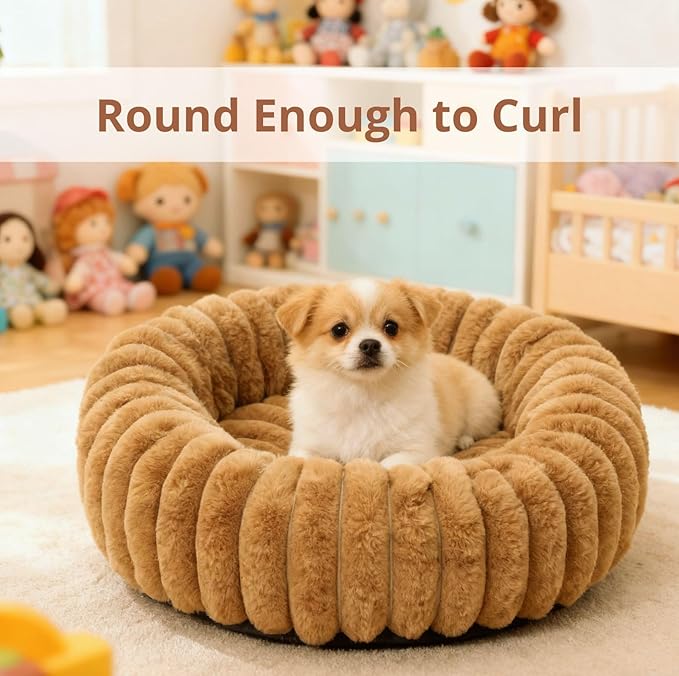 Dog Bed 24 Inch Round, Fluffy Cat Bed with Plush Comfort, Cozy Puppy Bed with Anti-Slip Bottom for Indoor Pets, Gray, Pink, Brown (Gray)