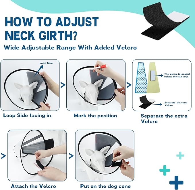 Supet Adjustable Dog Cone Collar for Licking Prevention - Elizabethan Collar for Medium, Small, Large Dogs - Comfortable Pet Recovery After Surgery - Plastic Head Neck Cone of Shame