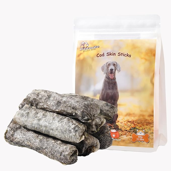 Cod Skin Dog Treats, All-Natural Chew Fish Skin Rolls, Rawhide-Free Natural One-Ingredient Healthy Dog Treat, Rich in Omega3 Protein 10.6 OZ