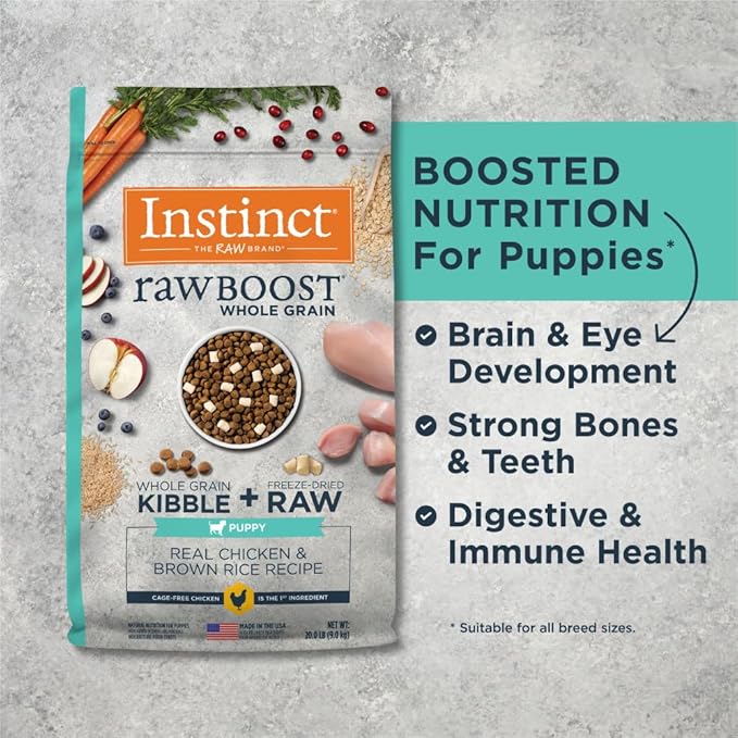 Instinct Raw Boost Puppy, Natural Dry Dog Food with Freeze Dried Pieces, High Protein, Whole Grain Recipe - Real Chicken & Brown Rice, 20 lb. Bag