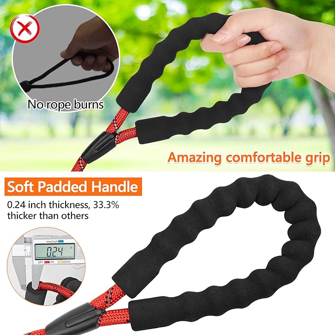 NTR 3FT Heavy Duty Dog Leash with Swivel Lockable Hook and Comfortable Padded Handle, Red Rope Dog Leash for Small Medium Large Dogs Training, Playing, Camping, or Backyard