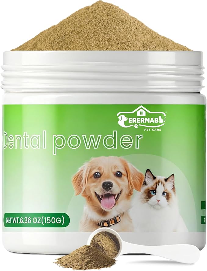 Dog Teeth Cleaning Powder, Dog Dental Powder and Cats Breath Freshener，Bad Breath & Tartar Remover for Dogs,Dog Teeth Cleaning with Enzymes- 60-Day Supply 150g
