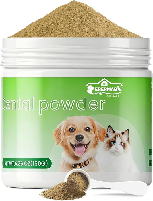 Dog Teeth Cleaning Powder, Dog Dental Powder and Cats Breath Freshener，Bad Breath & Tartar Remover for Dogs,Dog Teeth Cleaning with Enzymes- 60-Day Supply 150g