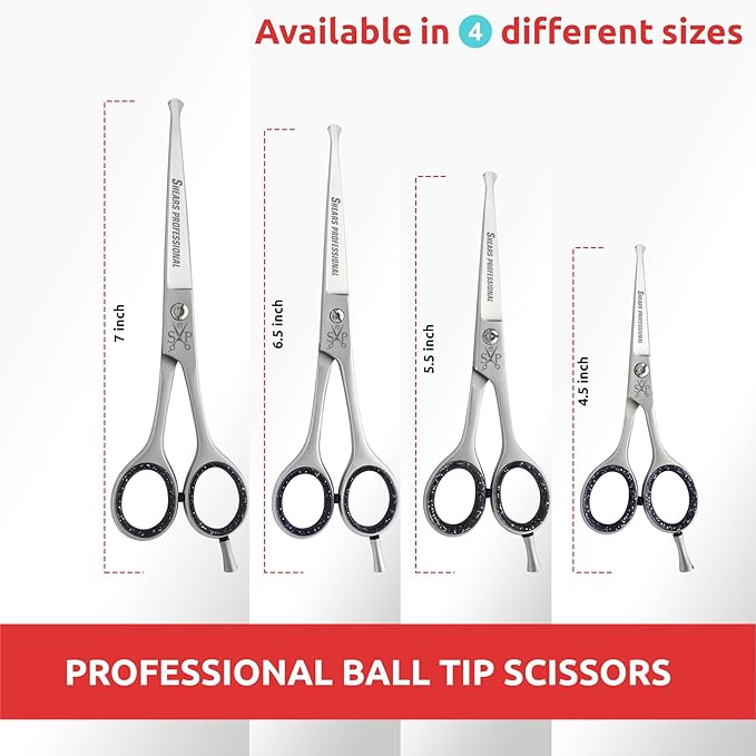 Dog Grooming Scissors, Hair Cutting Scissors, Straight for Pet and Saloon Use (Ball Tip STR 4.5) Grooming Scissor for Dog with Round Tip