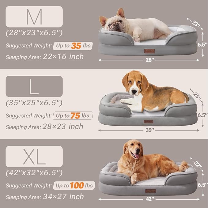 Soft Touch Orthopedic XL Dog Bed for Large Dogs with Faux Fur Top, Waterproof Pet Couch Bed with Removable Washable Cover and Supportive Foam Filling (Grey, Extra Large)