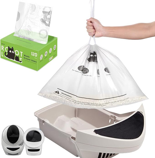 Cat Litter Box Robot 4 and 3 Waste Bags, 120 Pack Automatic Litter Box Bags, Thick Heavy Duty Cat Litter Box Liner Bags - Transparent, Sensor-compatible