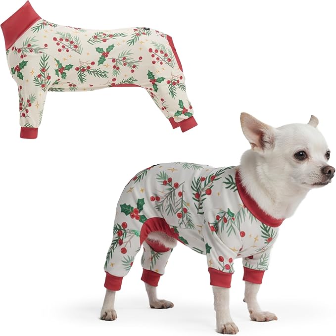 Spark Paws Dog Christmas Pajama, Dog Recovery Suit Male, Onesie, Ultra-Soft and 4-Way Stretch, for Small Medium and Large Breeds - Mistletoe - S