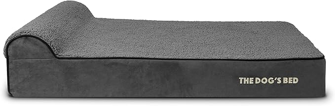 The Dog’s Bed Orthopedic Headrest Dog Bed XL Grey Plush, Memory Foam, Pain Relief for Arthritis, Hip & Elbow Dysplasia, Post Surgery, Lameness, Waterproof Washable Cover