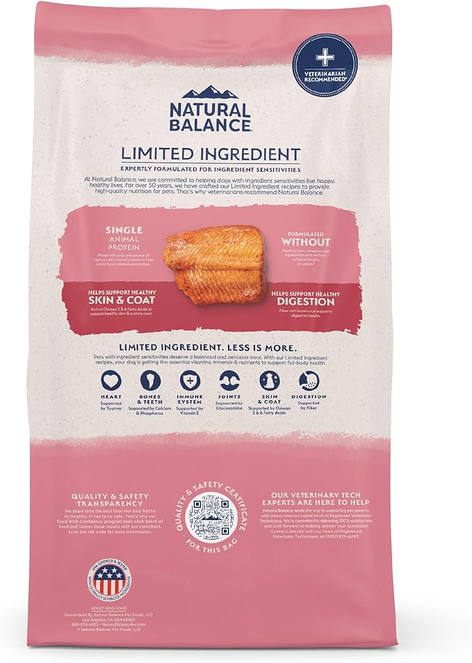Natural Balance Limited Ingredient Adult Dry Dog Food with Healthy Grains, Salmon & Brown Rice Recipe, 24 Pound (Pack of 1)