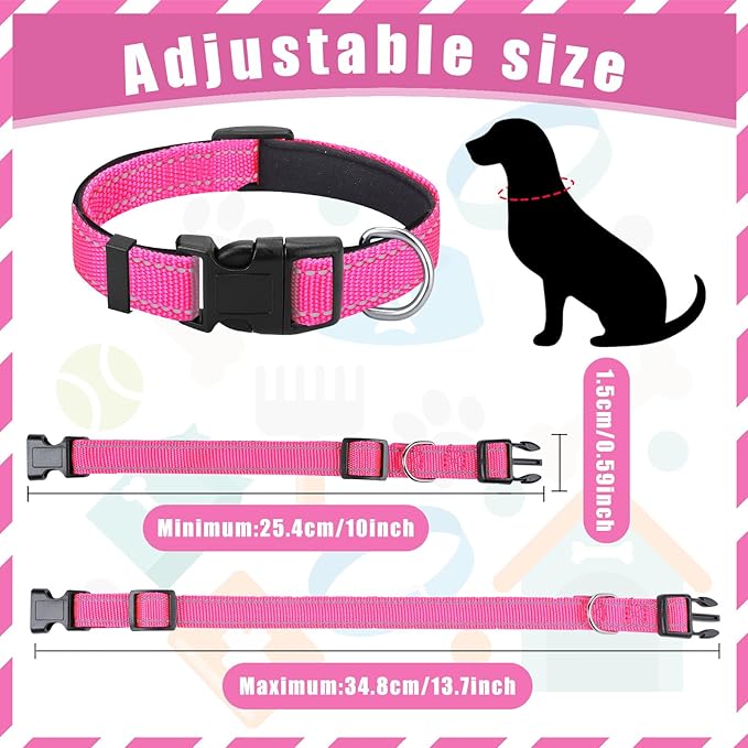 Sanwuta 12 Pcs Reflective Puppy Dog Collars Bulk for Litter Dogs Adjustable Safety Nylon Collars with Locking Buckle Soft Padded Breathable Puppy Collar for Cats Pets(Small)