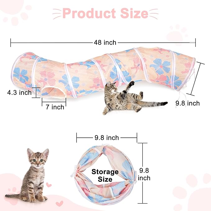 Glittme Cat Tunnel, Cat Tunnels for Indoor Cats, S-Shape Cats Cave with Cat Toys, Foldable Cat Tubes and Tunnels for Cats, Rabbit, Puppy, Guinea Pig