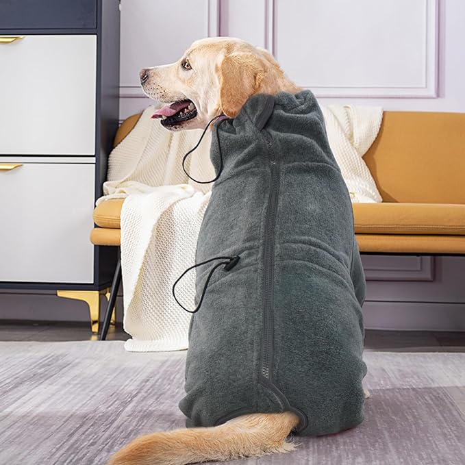 ROZKITCH Large Dog Sweaters for Male Dogs, Pet Windproof Warm Cold Weather Jacket Vest Cozy Jumpsuit Apparel Outfit Clothes for Small Medium Large Dog Walking Hiking Sleep Grey 2XL