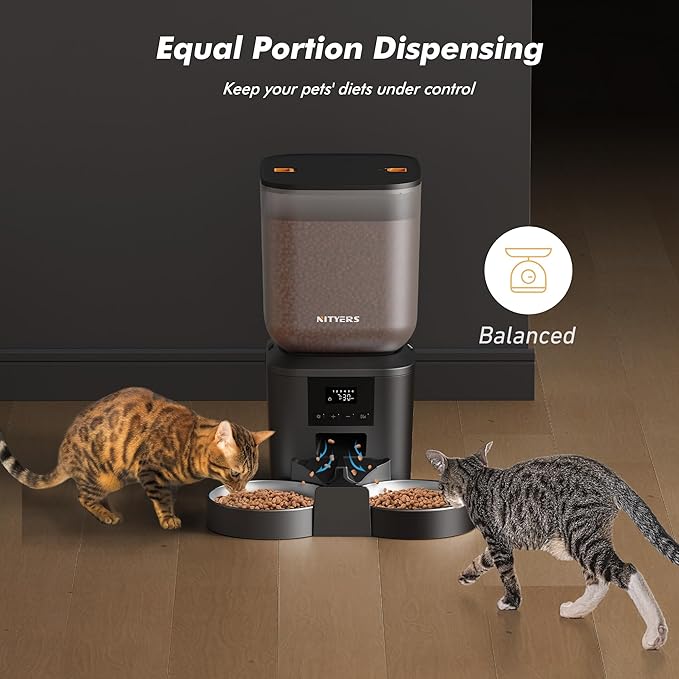 Automatic Cat Feeder for 2 Cats - 8L/34 Cups Large Capacity Auto Cat Food Dispenser with LCD Screen, 2 Food Trays, Timed Feeder, Up to 50 Portions 6 Meals Per Day, Keep Fresh