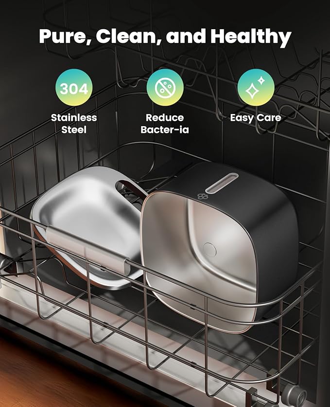 oneisall Cat Water Fountain, 3.5L/118oz Battery Operated Pet Fountain Stainless Steel, Automatic Water Fountains for Cats Indoor, Rechargeable (Hale 3.5L Black Color)