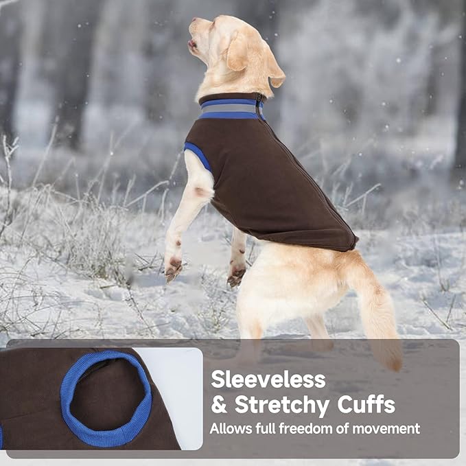 Lelepet Fleece Dog Sweater Zip Up Dog Fleece Jacket Reflective Warm Sweatshirt for Cold Weather Soft & Lightweight Pet Sweater Vest for Puppy Small Medium Large Dogs(XS-3XL)