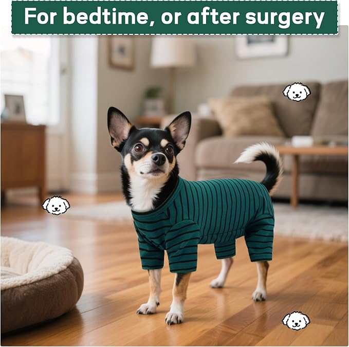 Striped Dog Pajamas - Pijamas for Small to Large Dogs, Fleece Shedding Suit, Stretchy & Machine-Washable Pjs, Belly Cut for Males, Great for Surgery & Cold Weather, Green 4XL