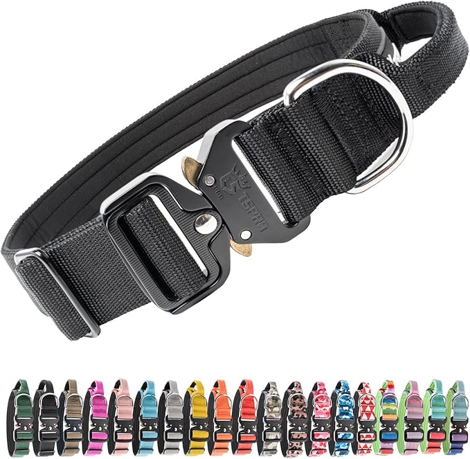 TSPRO Premium Dog Collars Tactical Dog Collar with Handle and Heavy Duty Quick-Release Metal Buckle Durable Thick and Adjustable for Medium to Large Dogs (Black L)
