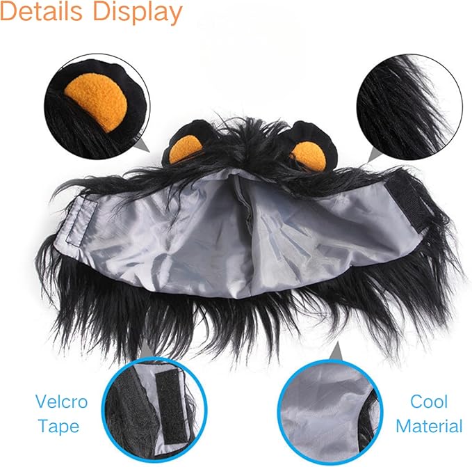 Cat Wig Funny Cute Cat Costume Hat Lion Mane Accessories Dress Up Clothing Festival Party (Black, Small)