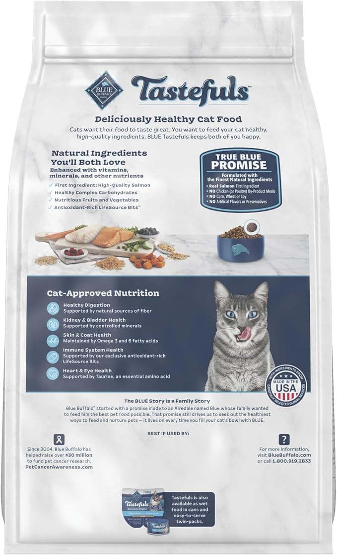 Blue Buffalo Tastefuls Adult Cat Dry Food, Multi-Protein Salmon & Ocean Fish Recipe, 5-lb. Bag