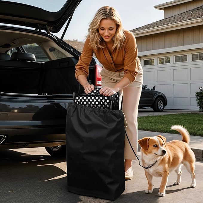 Magshion 3-Wheel Pet Stroller, Foldable Travel Jogger for Small & Medium Dogs & Cats (Up to 33lbs), Lightweight Carrier with Breathable Mesh Cover, Cup Holder & Storage Basket, Black Polka Dots