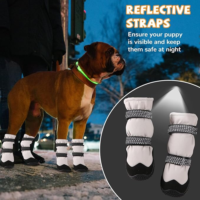 Winter Dog Snow Boots with Warm Wool Lining, Dog Shoes for Large Small Medium Dogs, Dog Booties and Paw Protectors, Anti-Slip Dog Shoes with Reflective for Snow, Hardwood Floors, Hiking (Size 8)