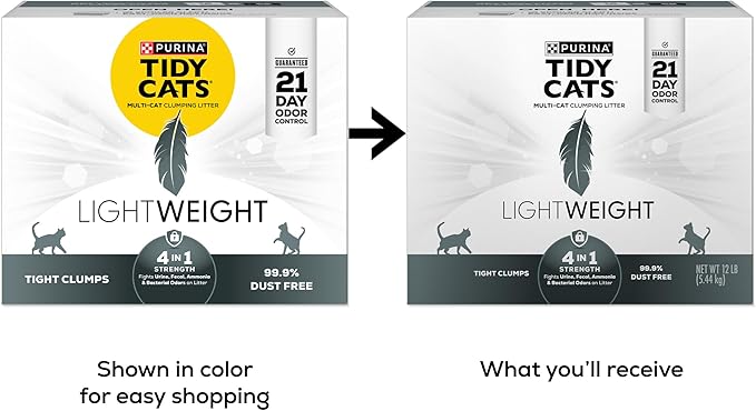 Purina Tidy Cats Lightweight 4-in-1 Strength Multi-Cat, Odor Control, Clumping, 99.9 Percent Dust Free Cat Litter - 12 lb. Box