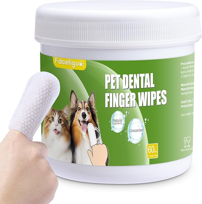 Dog Dental Care Wipes - Pet Teeth Cleaning Wipes for Dogs & Cats - Reduces Plaque, Freshens Breath Dog Dental Care Solution Pet Finger Wipes(60 PCS, Unscented)