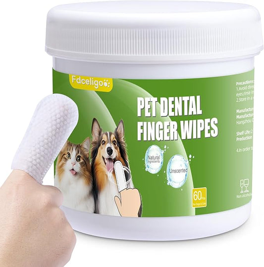 Dog Dental Care Wipes - Pet Teeth Cleaning Wipes for Dogs & Cats - Reduces Plaque, Freshens Breath Dog Dental Care Solution Pet Finger Wipes(60 PCS, Unscented)