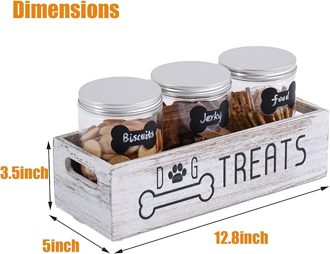 Dog Treat Container Cat Food Organizer with 3 Jars Pet Food Storage Containers Dog Treat Station Cat Treat Storage Farmhouse Decor Gift for Pet