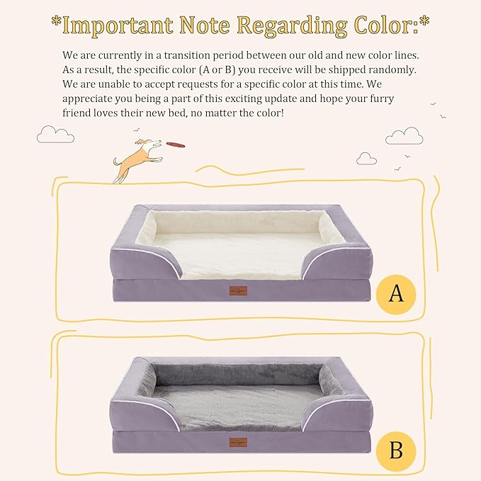 Comfort Expression Orthopedic Dog Bed for Extra Large Dogs 45x35 Inch, Waterproof Supportive Egg Crate Foam XL Pet Bed with Removable Bolsters, Dog Couch with Washable Cover & Non-Slip Bottom, Purple