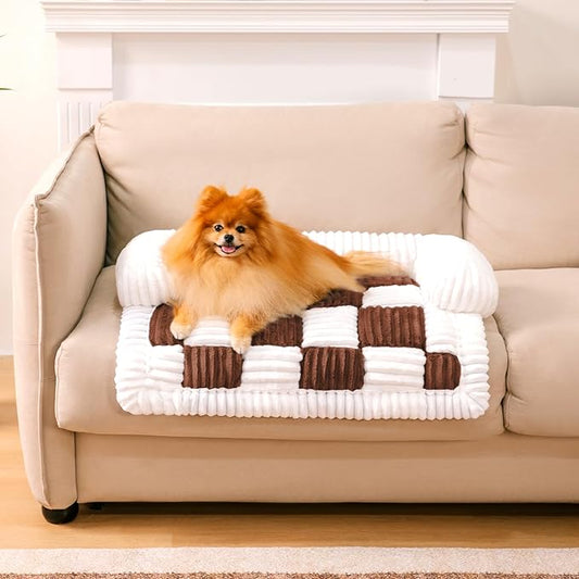 FUNNY FUZZY Pet Couch Covers for Sofa, Dog Couch Bed for Furniture Protector, Pet Bed Mat, Couch Cover for Dogs Washable with Non Slip, Small, Brown