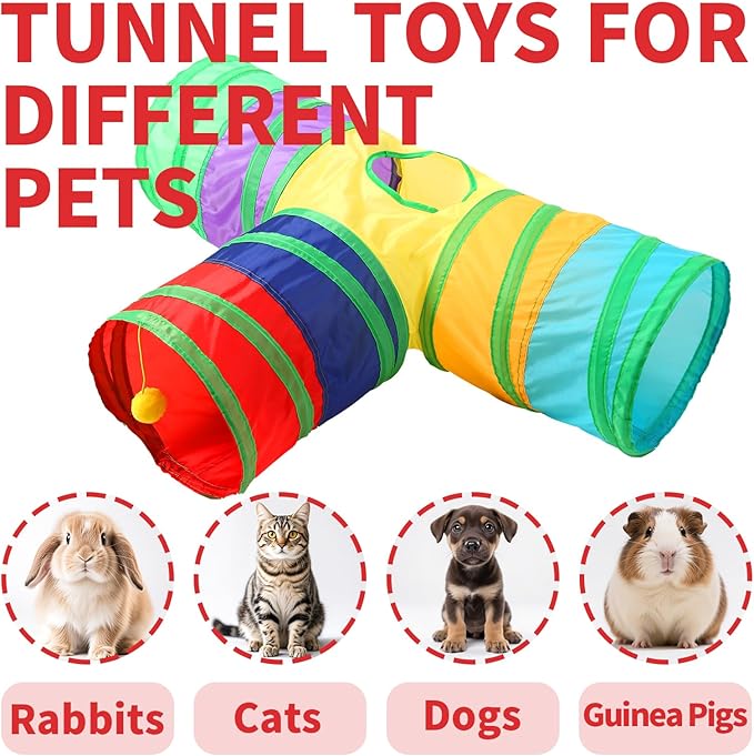 Pet Cat Tunnel, T-3 Way Tunnels for Indoor Cats, Collapsible Pet Tunnel for Kitten, Puppy, Rabbit, 25cm-Wide Tunnels, Durable & Breathable, with Peek Hole Toy Ball