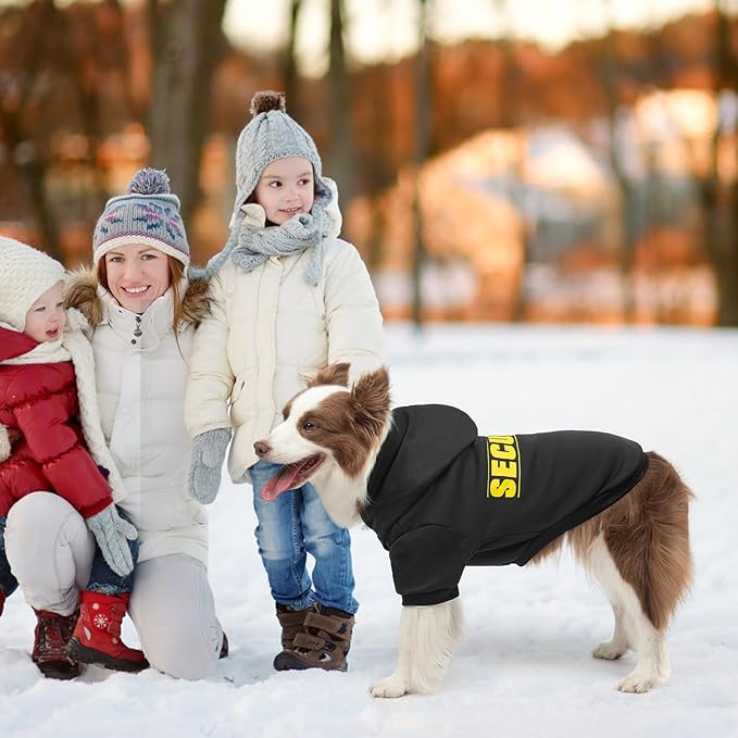 SCENEREAL Security Dog Hoodie Sweater - Brushed Fleece Dog Clothes with Hat, Warm Winter Coat for All Weather, XXL