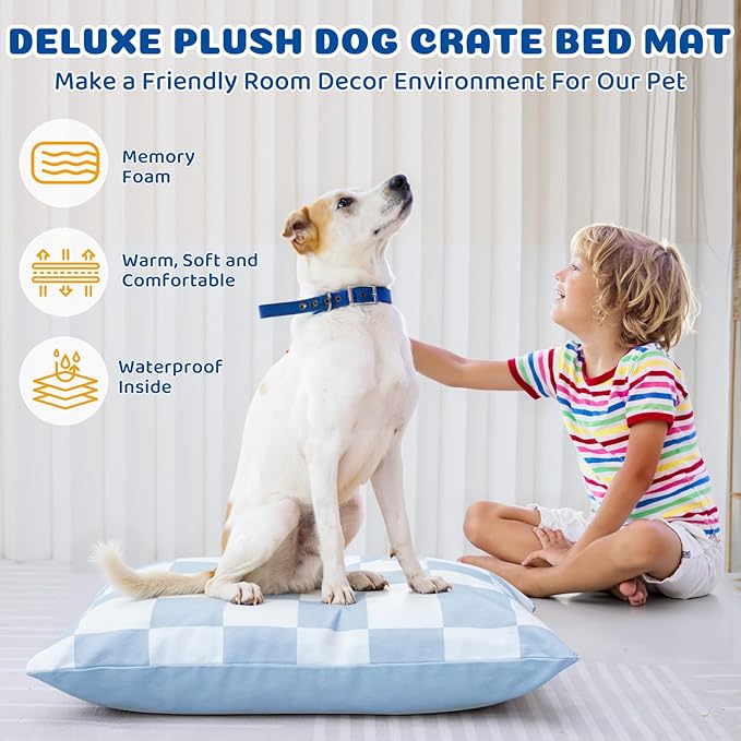 Dog Bed with Removable Washable Cover for Small Dogs Deluxe Plush Dog Crate Beds Comfy Kennel Pad Waterproof Lining and Blue Gel Memory Foam Memory Foam（Blue 30 * 20 * 4in）